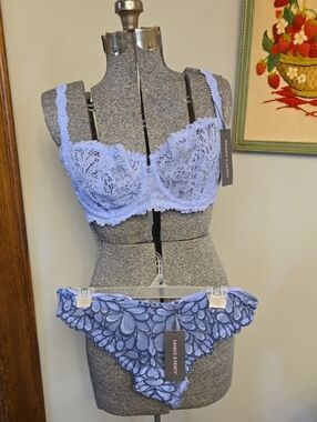 NWT Savage X Fenty Lavender Lace Underwire Bra & Lace Bikini 38D and XL